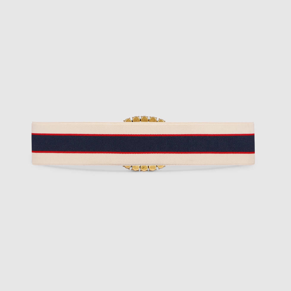 G*u*i stripe belt with double g and crystals 499696