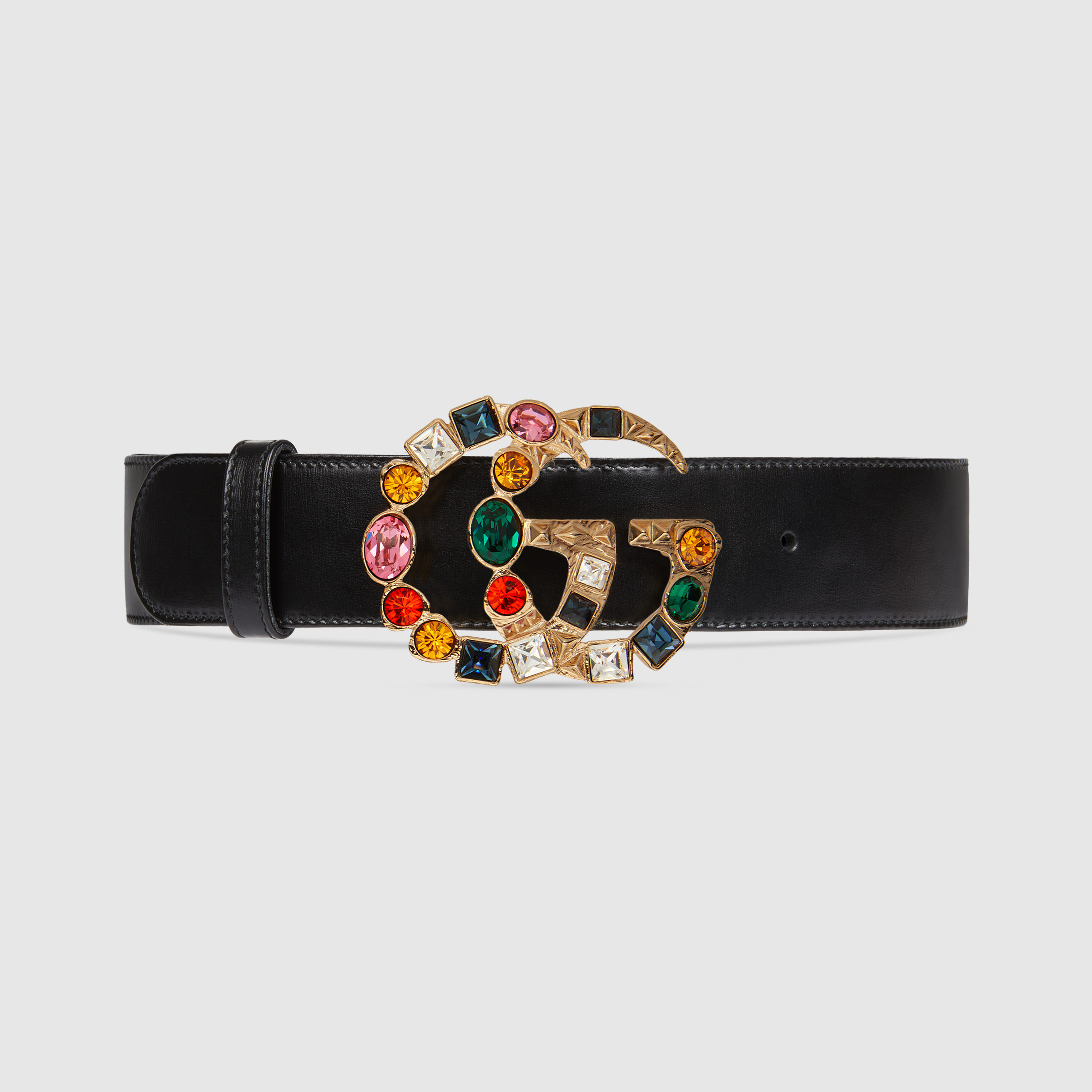 G*u*i leather belt with crystal double g buckle 513183