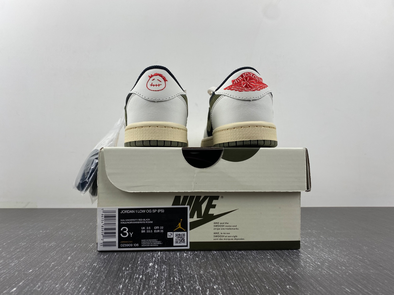 jordan 1 retro low og sp travis scott olive (ps) kids dz5909-106