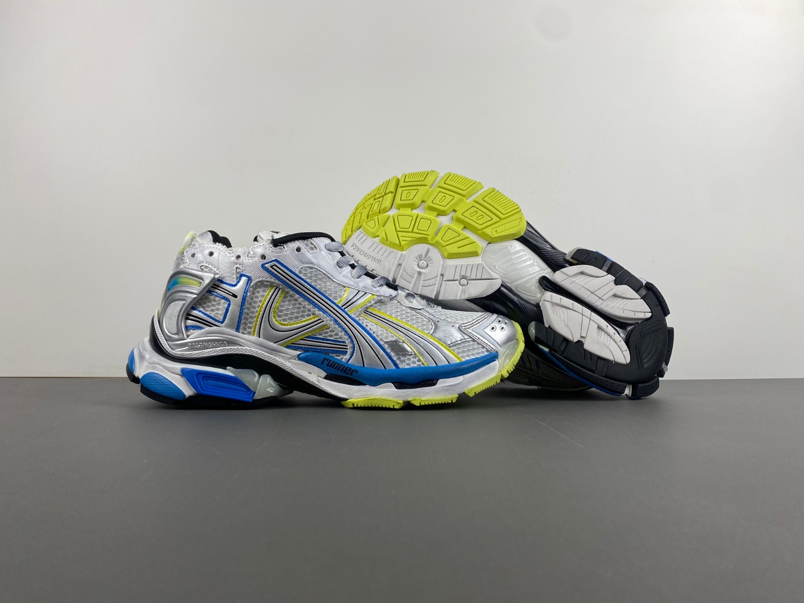 Ba*len*cia*ga runner sneaker in white/yellow/blue